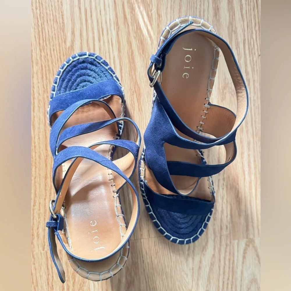 Joie Kaelyn Espadrille Wedge Ankle Strap Open Toe Blue cloud straps Sandal 39